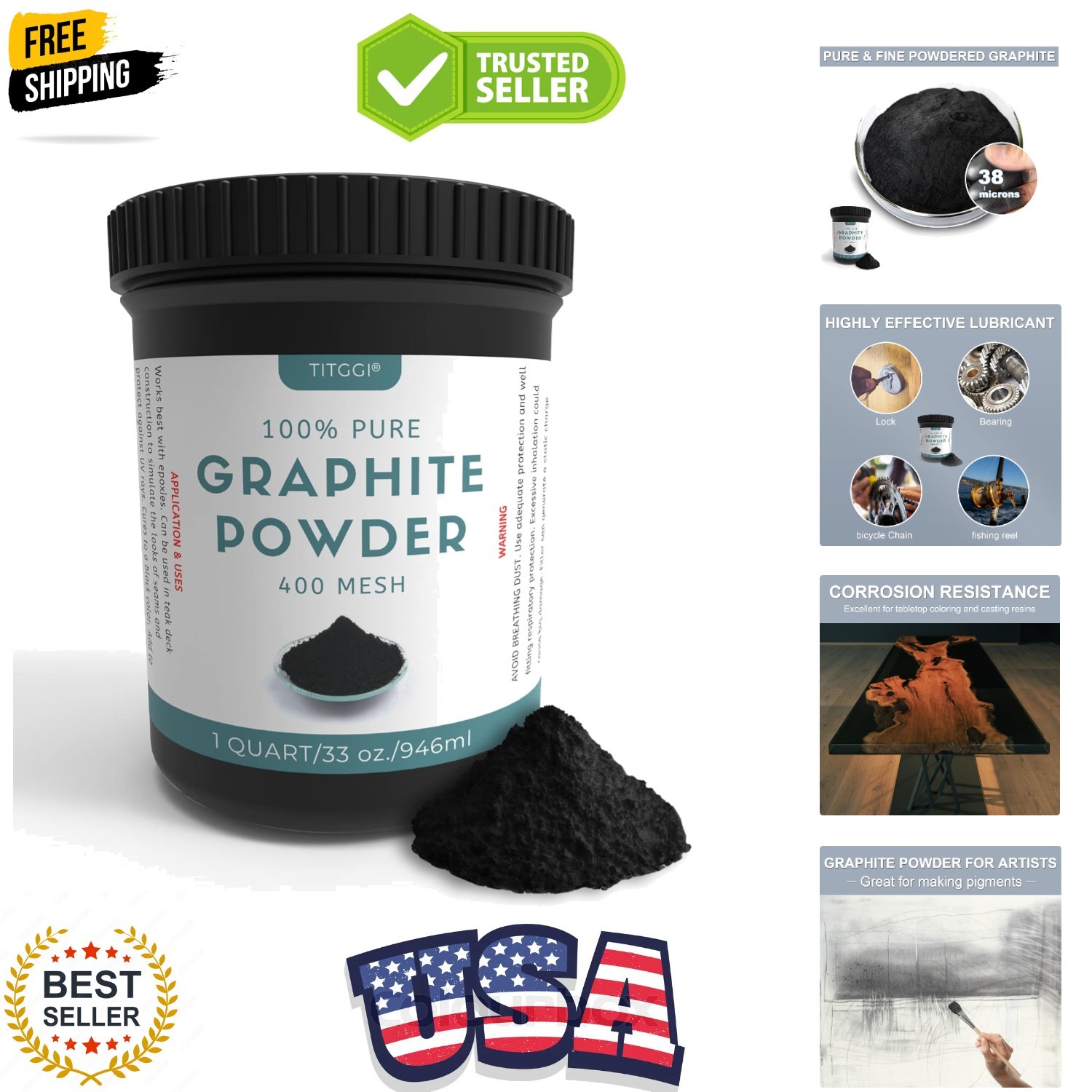 1 Quart Ultra-Fine Pure Graphite Powder – Dry Powdered Graphite for Locks, B…
