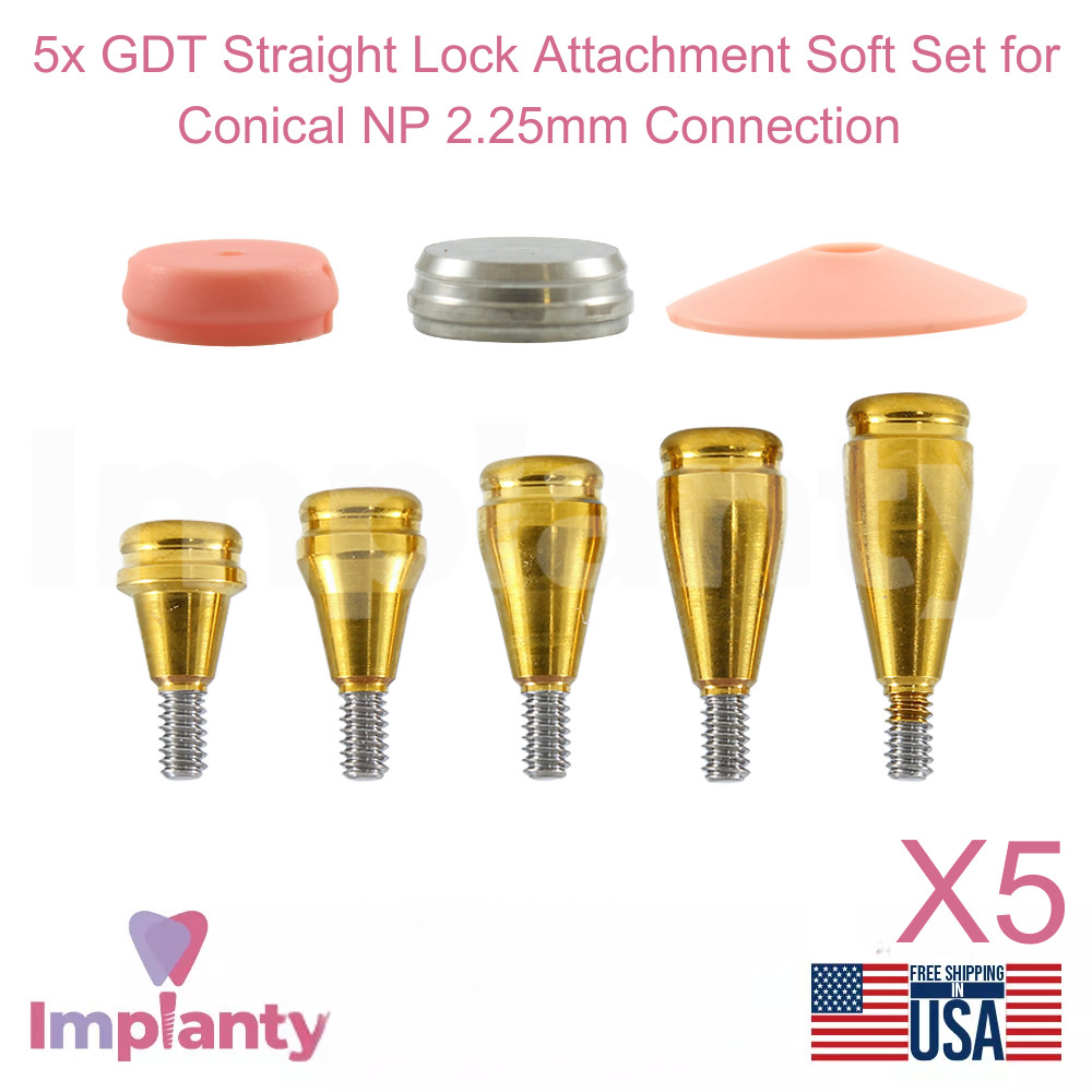 5x Dental Straight Lock Attachment Soft Silicone Set Conical NP 2.25mm System