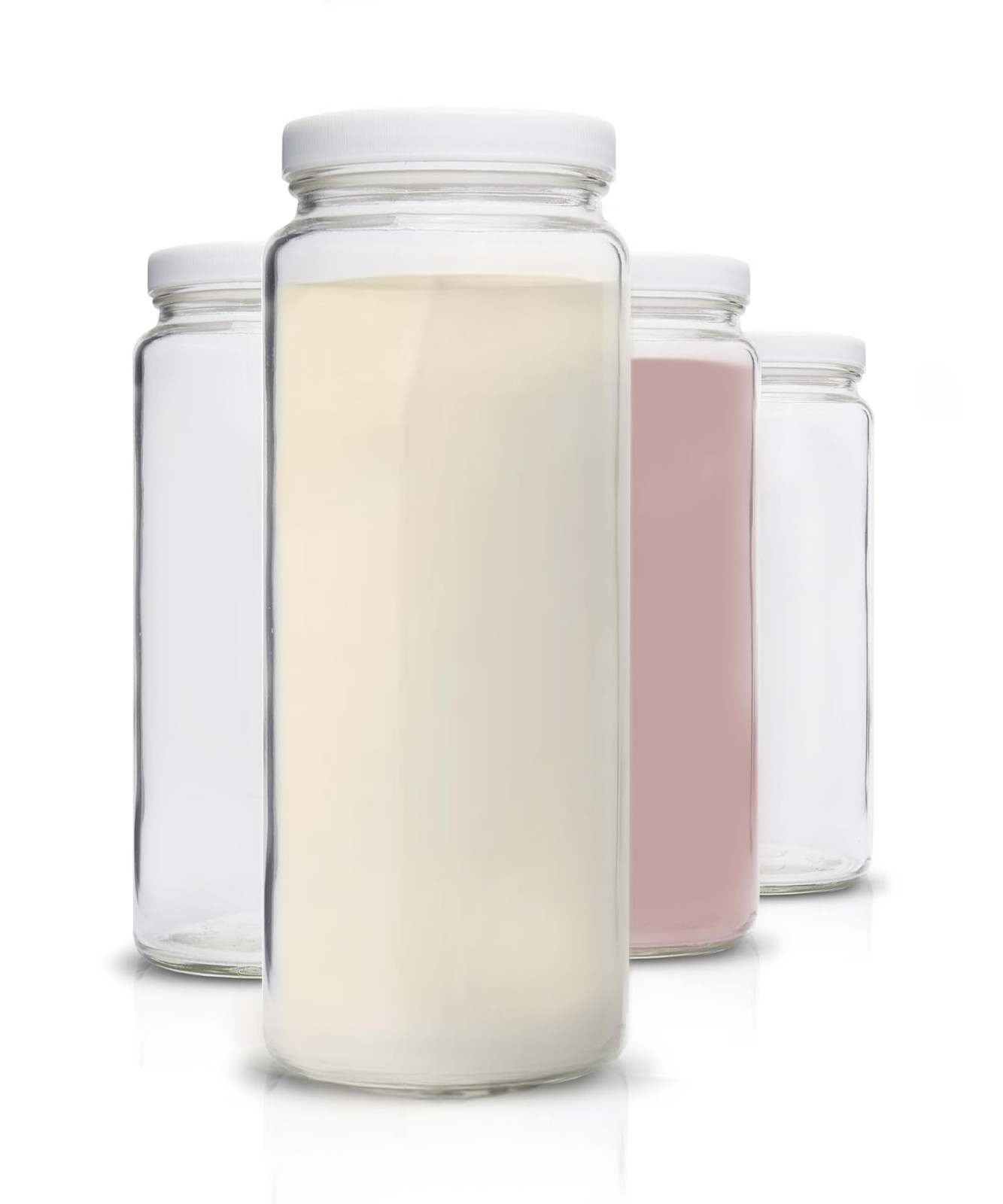 All About Juicing Glass Bottles Set – 32 oz Jars, 4 24 ounce, 32oz White Caps