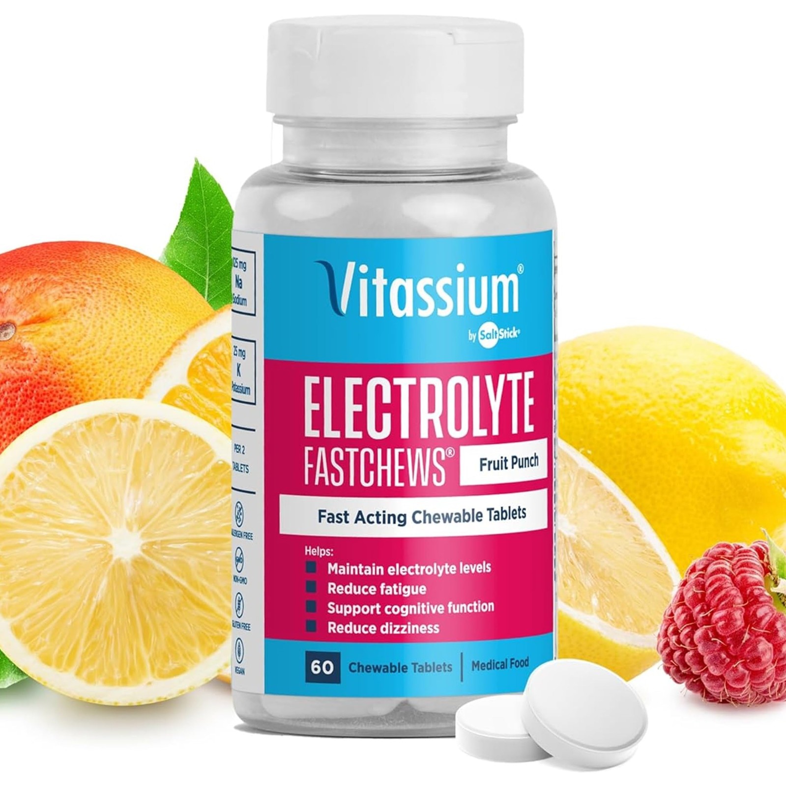 Vitassium FastChews, Chewable Electrolyte Tablets for 60 Count (Pack of 1)