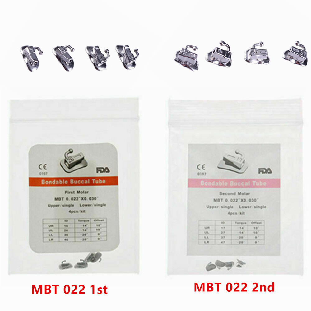4 Pcs/Kit Dental Orthodontic Bondable Buccal Tube Single MBT 022 1st/2nd Molar