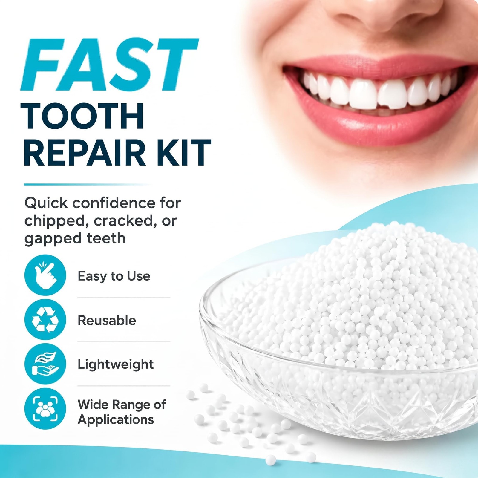 Sukh 10.9oz Moldable False Teeth Beads – Tooth Repair Kit,Repair Small, White