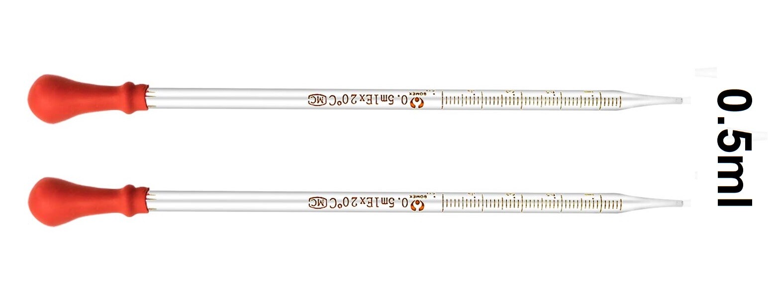 2Pk 0.5ml Glass Graduated Dropper Pipettes Lab Dropper with Red Rubber Cap&Scale