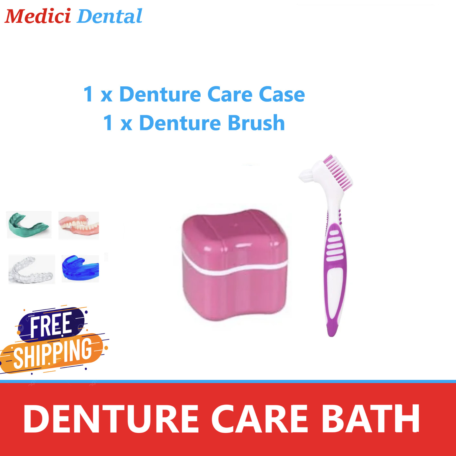 Denture Care Retainer Box with Toothbrush To Clean Denture with Rinsing Basket