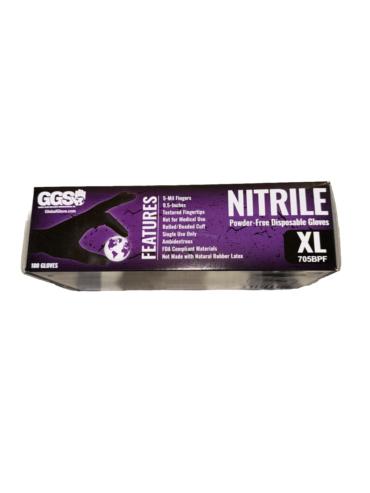 Global Glove 705BPF Black Nitrile PF Rough Finish 9.5” Size: XL (100 CT)