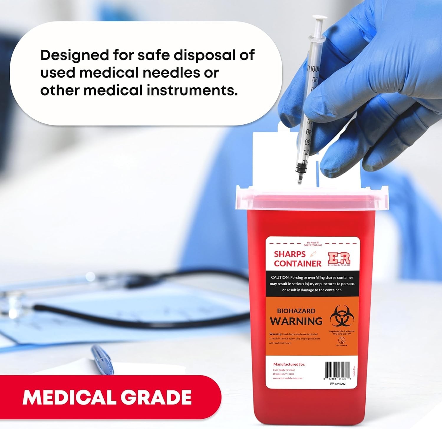 Durable 1 Quart Sharps Container – Lightweight, Locking Lid & Puncture Proof