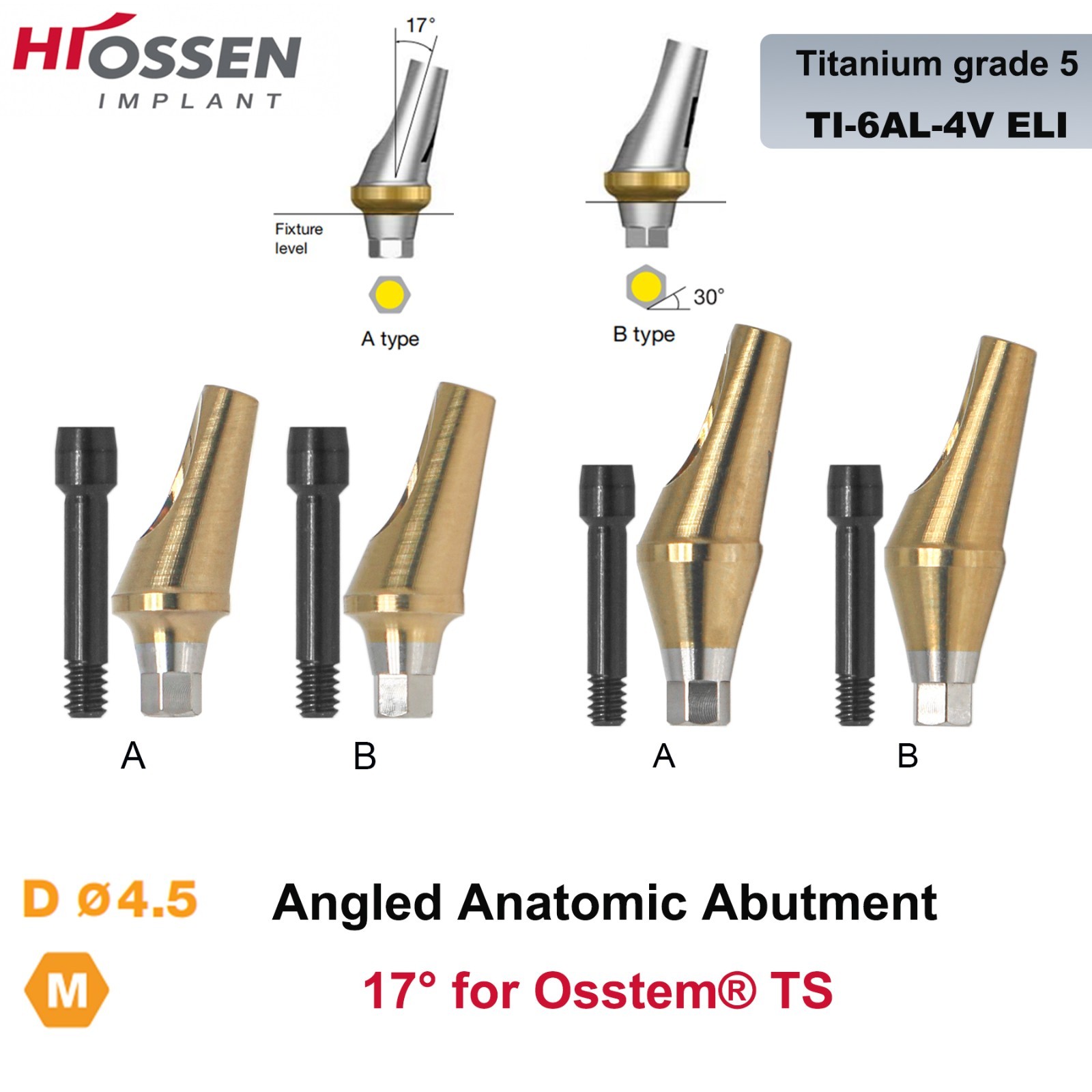 US 17° Angulated Abutment Mini Hex for Osstem TS Mini NP Platform Titanium Screw