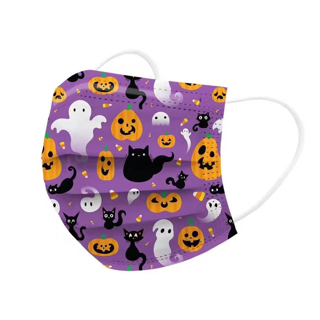 Halloween 10 Pcs Adult 3-Ply Disposable Non Medical Face Mask- Purple Pumpkin