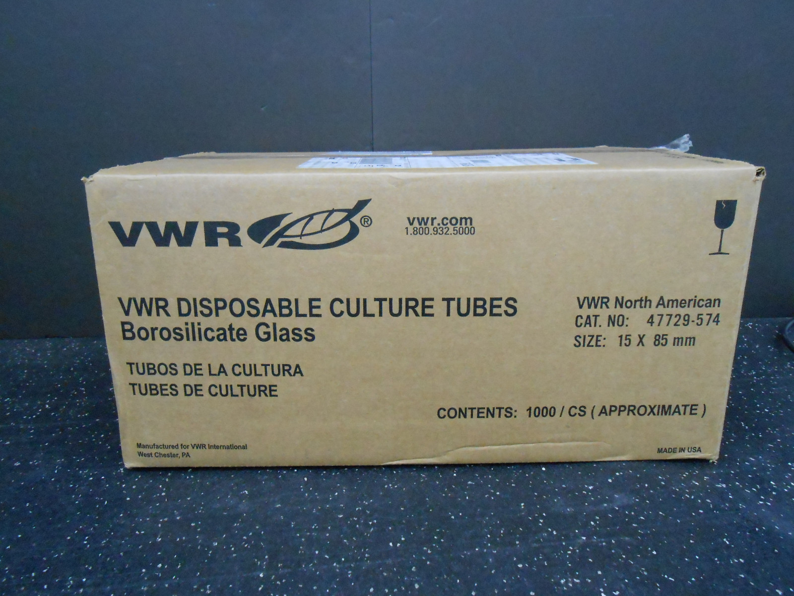 VWR 47729-574 CASE OF 1000/PC CULTURE TUBES 15 X 85MM