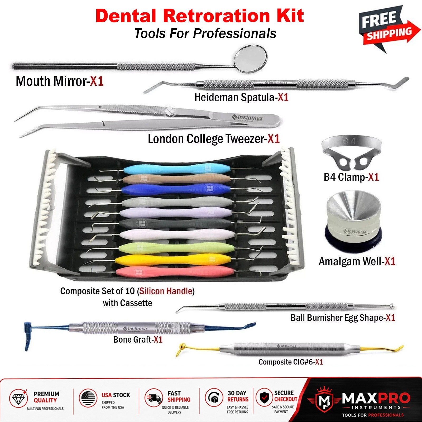 Dental Composite Filling Instruments Tools Amalgam Restorative Placement Kit