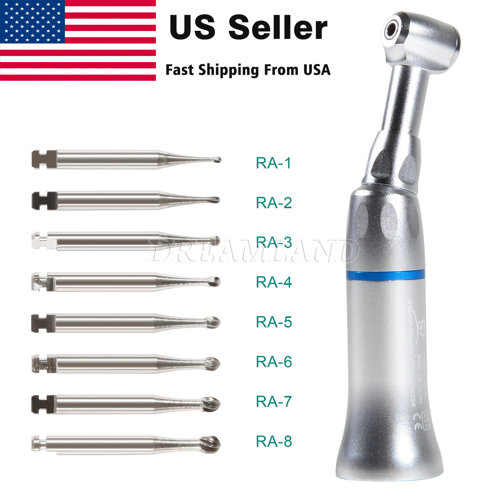 NSK Style Dental Push Button Slow Speed Contra Angle Handpiece / RA 1-8 Burs SX