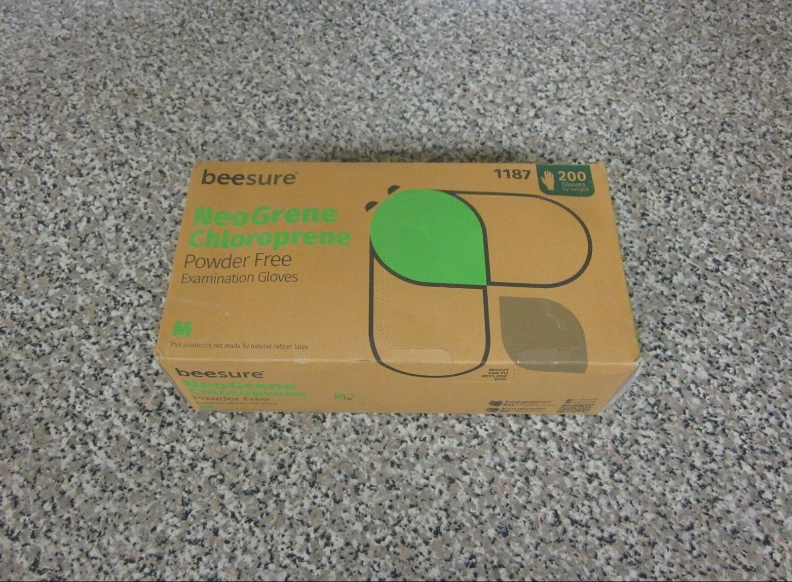 200 x New BeeSure BE1187 NeoGrene Chloroprene Powder Free Exam Gloves Medium