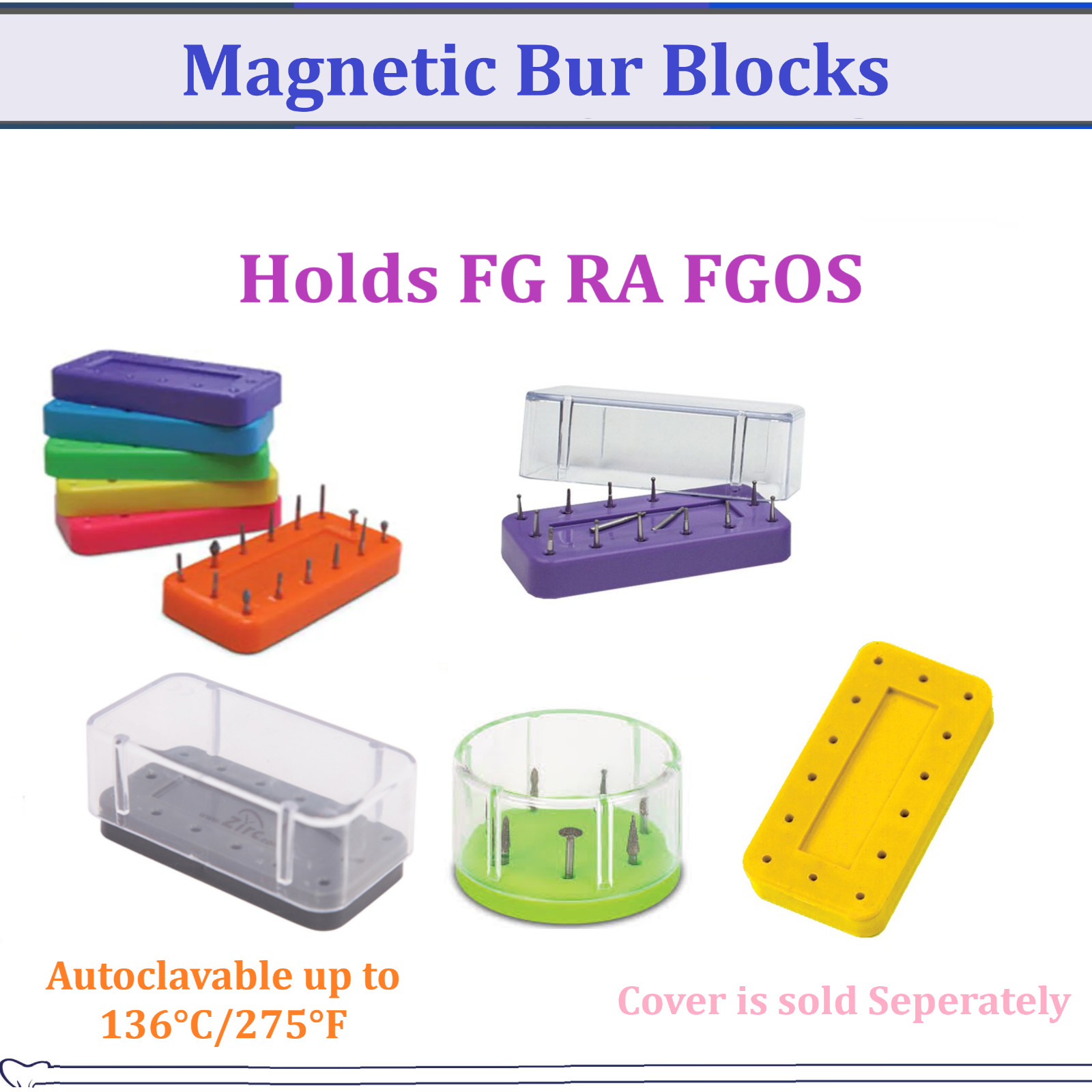Magnetic Round Dental Lab Bur Block Holder For FG & RA, FGOS, 7 / 14 or 28 Hole