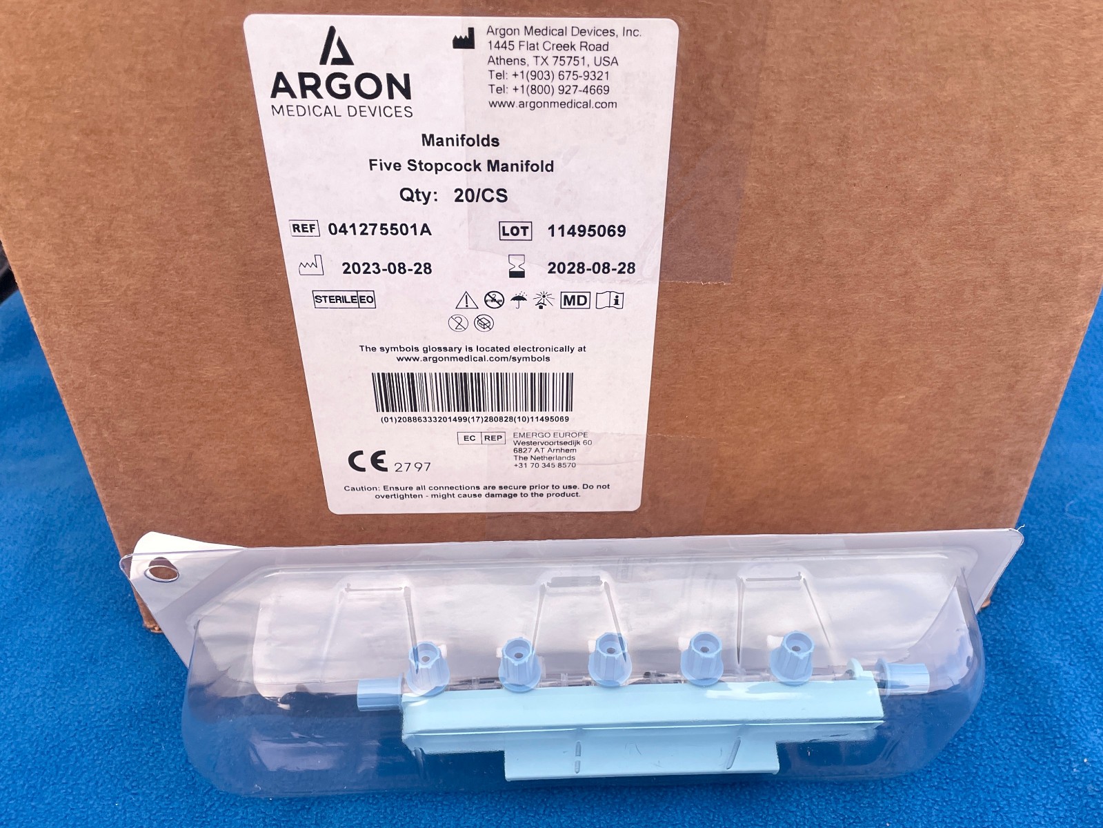 Box of 20 Argon 5-Stopcock Manifold – Model 041275501A – 08/2028 – NEW