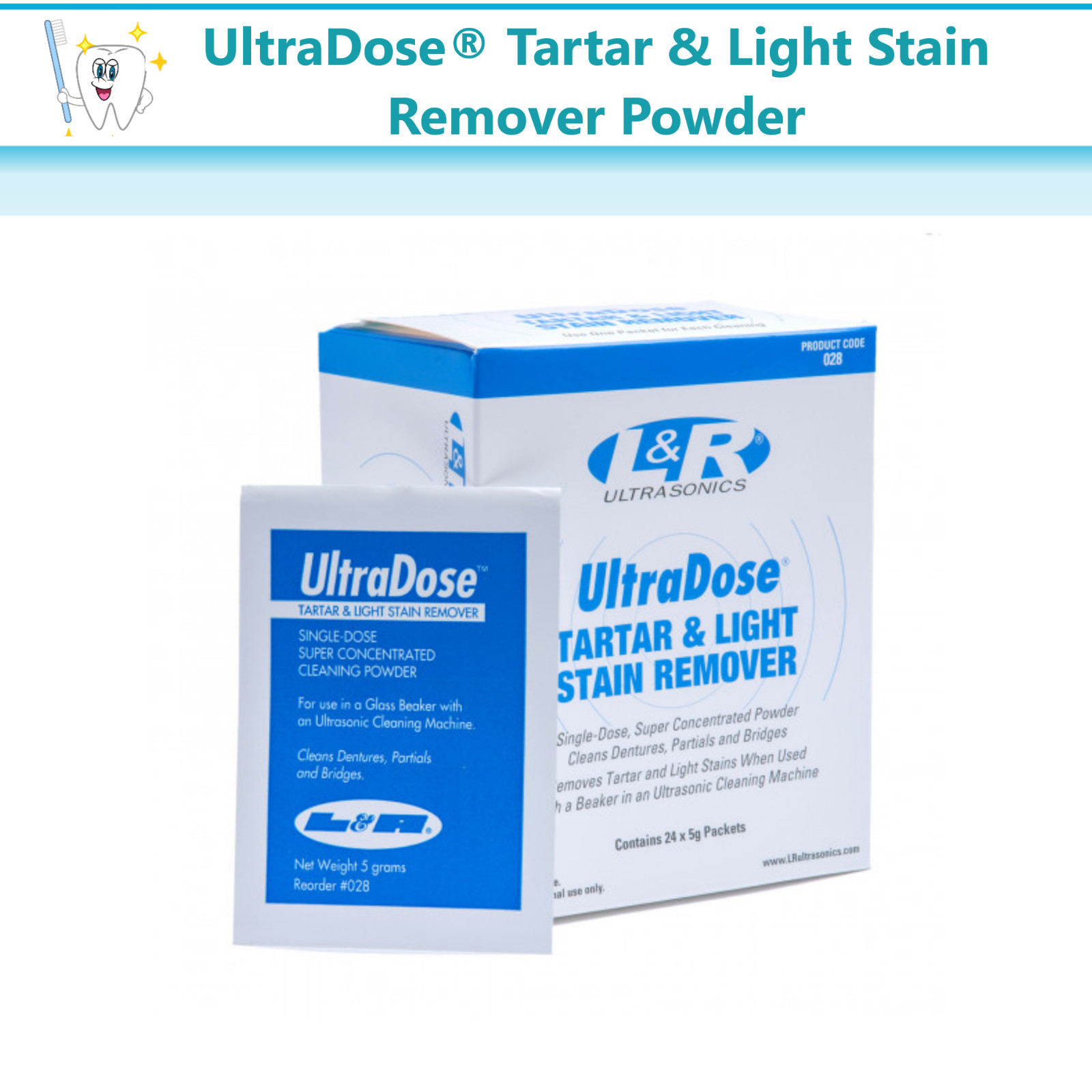 Dental UltraDose® Ultrasonic Cleaner Powder Tartar & Light Stain Remover Denture