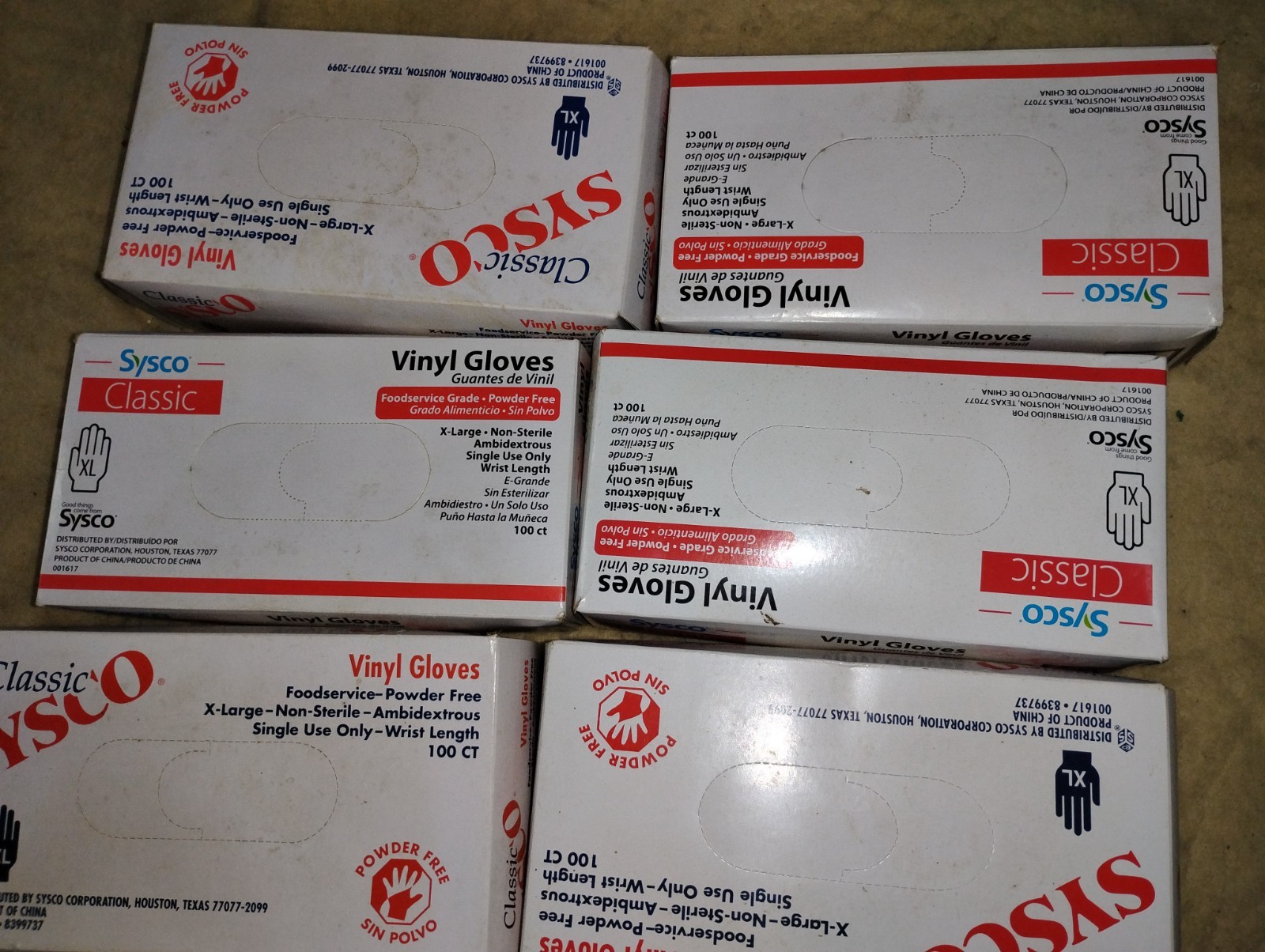 lot (10 boxes) SYSCO Performance Vinyl Gloves clear foodgrade XL POWDERFREE