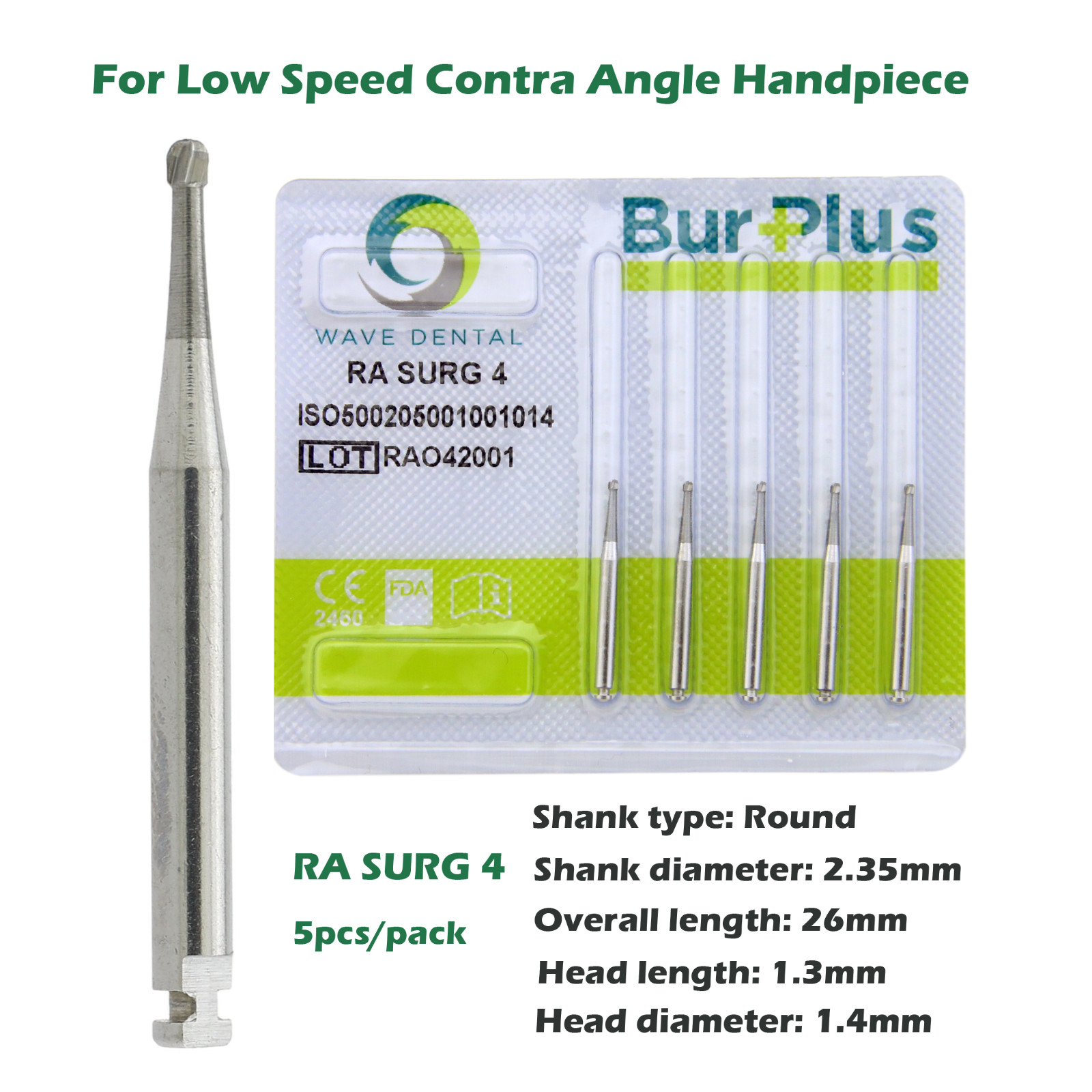 Wave Dental Carbide Burs Long Drill Implant Round Latch 34mm MIDWEST RA SURG L