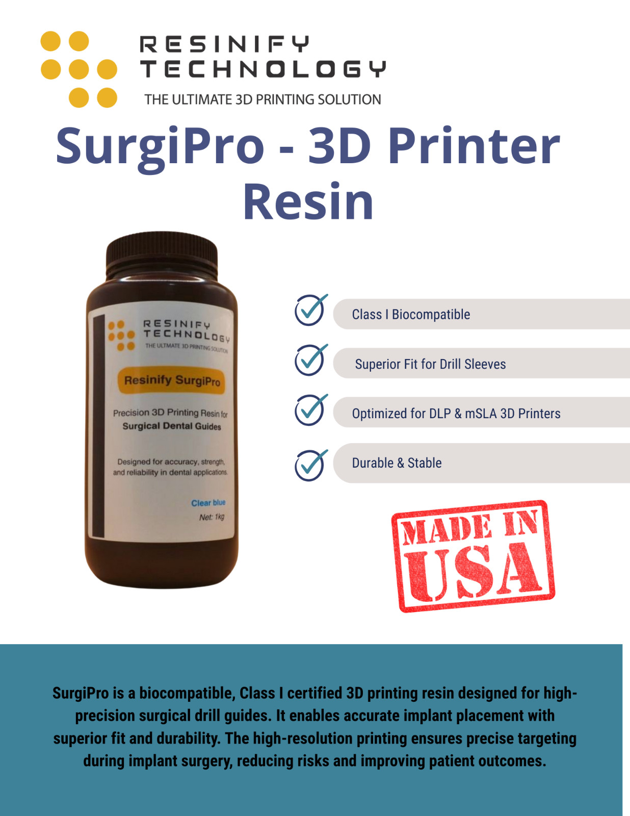 Surgical Drill Guide Resin – ISO Certified | 85MPa Strength | Dental Implants