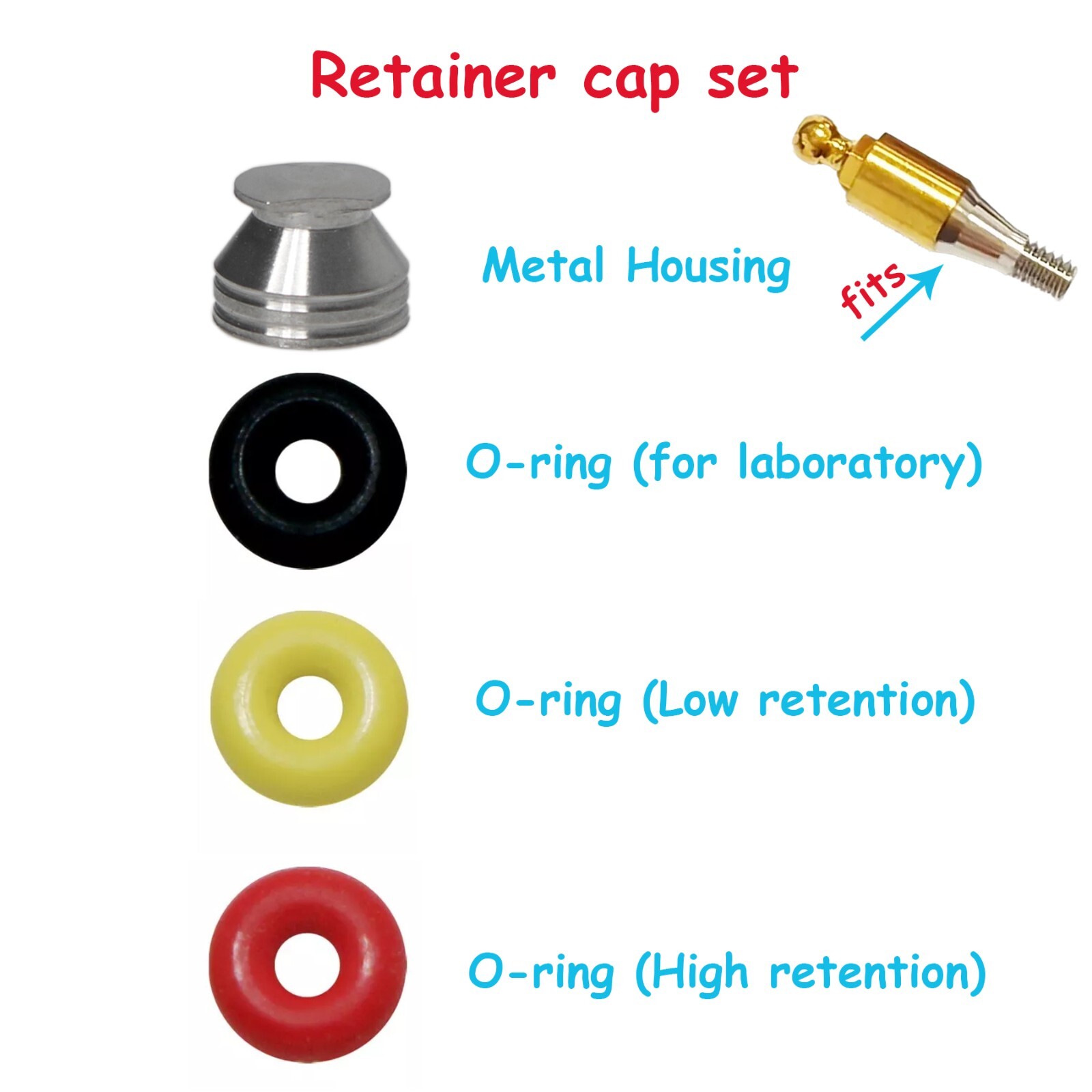 4Pc/Set Implant O-Ring Retention Cap Kit for Hiossen Osstem Ball Abutment Dental