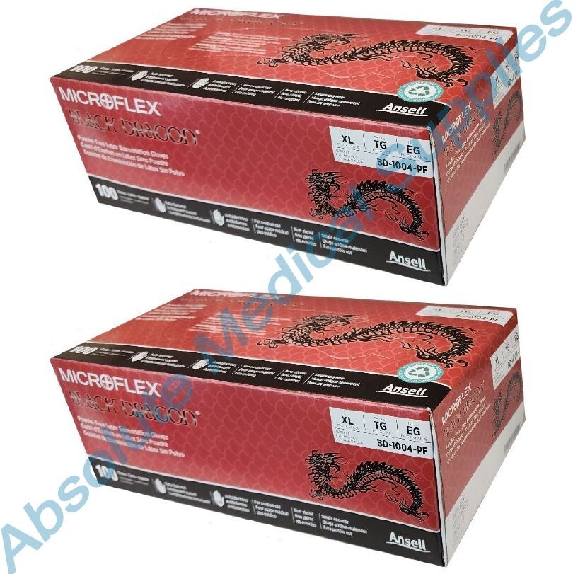 *200-Gloves* Microflex Black Dragon PF Examination Latex X-Large BD-1004-PF