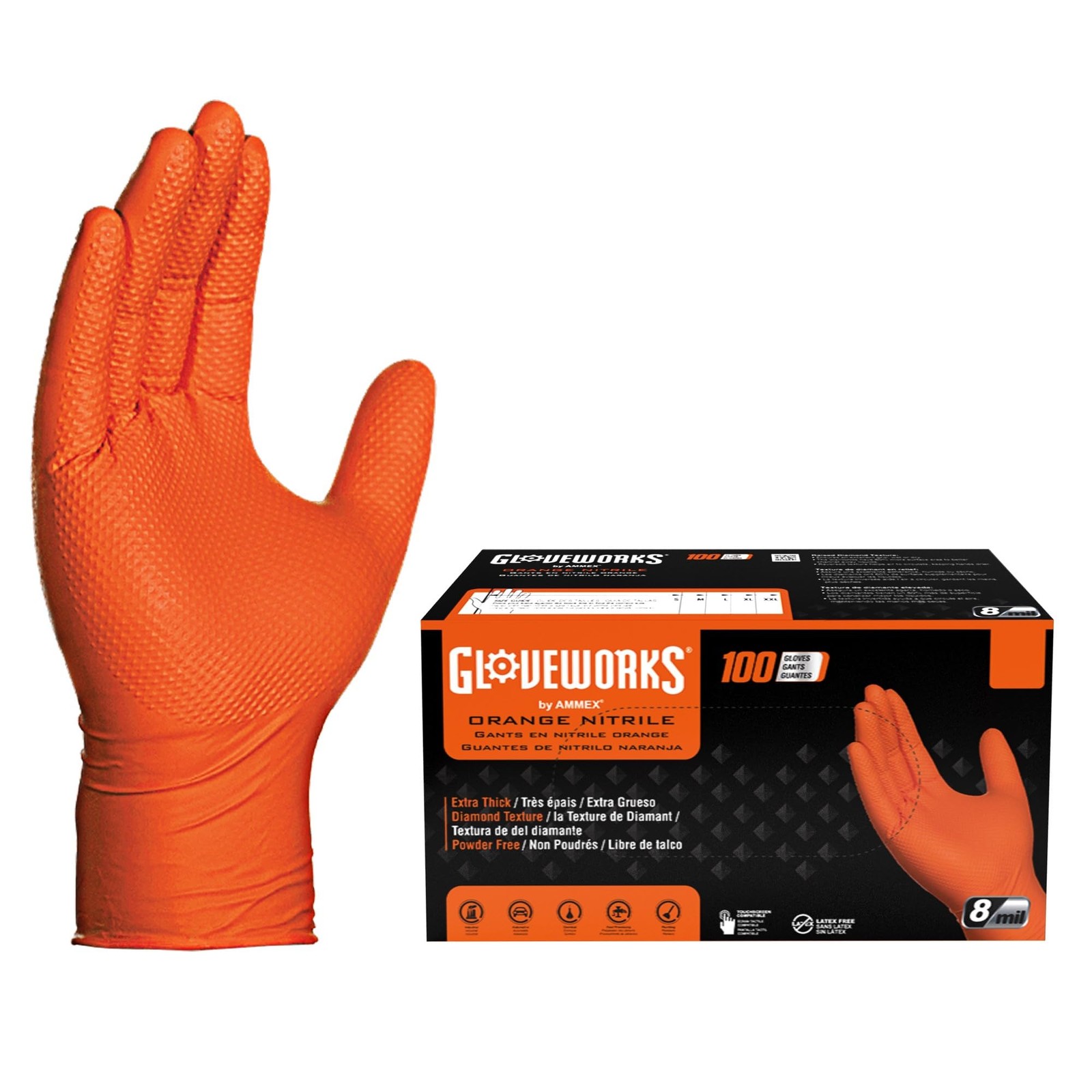 8 Mil Orange Nitrile Disposable Gloves Heavy Duty Industrial RDT for Mechanic…