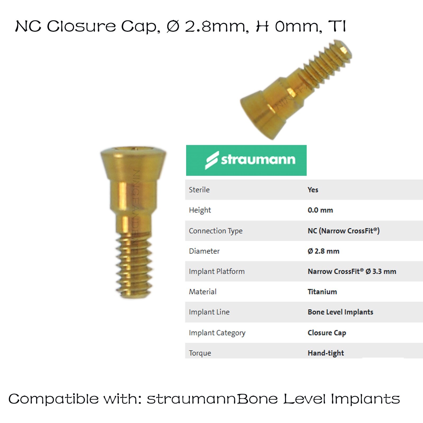 Healing Cap Abutment NC ITI Straumann BL/BLT Fits 2.0/3.5/5.0/7.0/8.0mm H Ø3.6 D