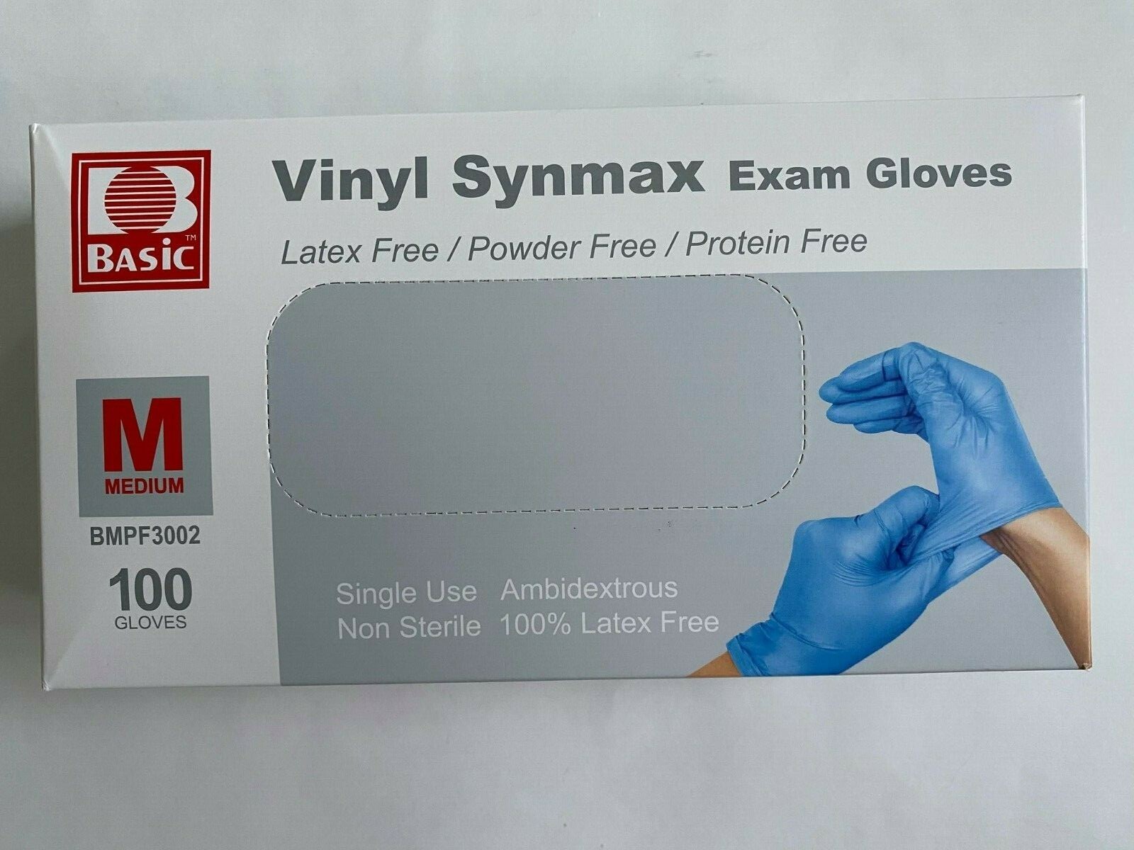 ( LOT OF 2 ) Basic Vinyl Synmax Exam Gloves ( 100 gloves each ) MEDIUM BMPF3002