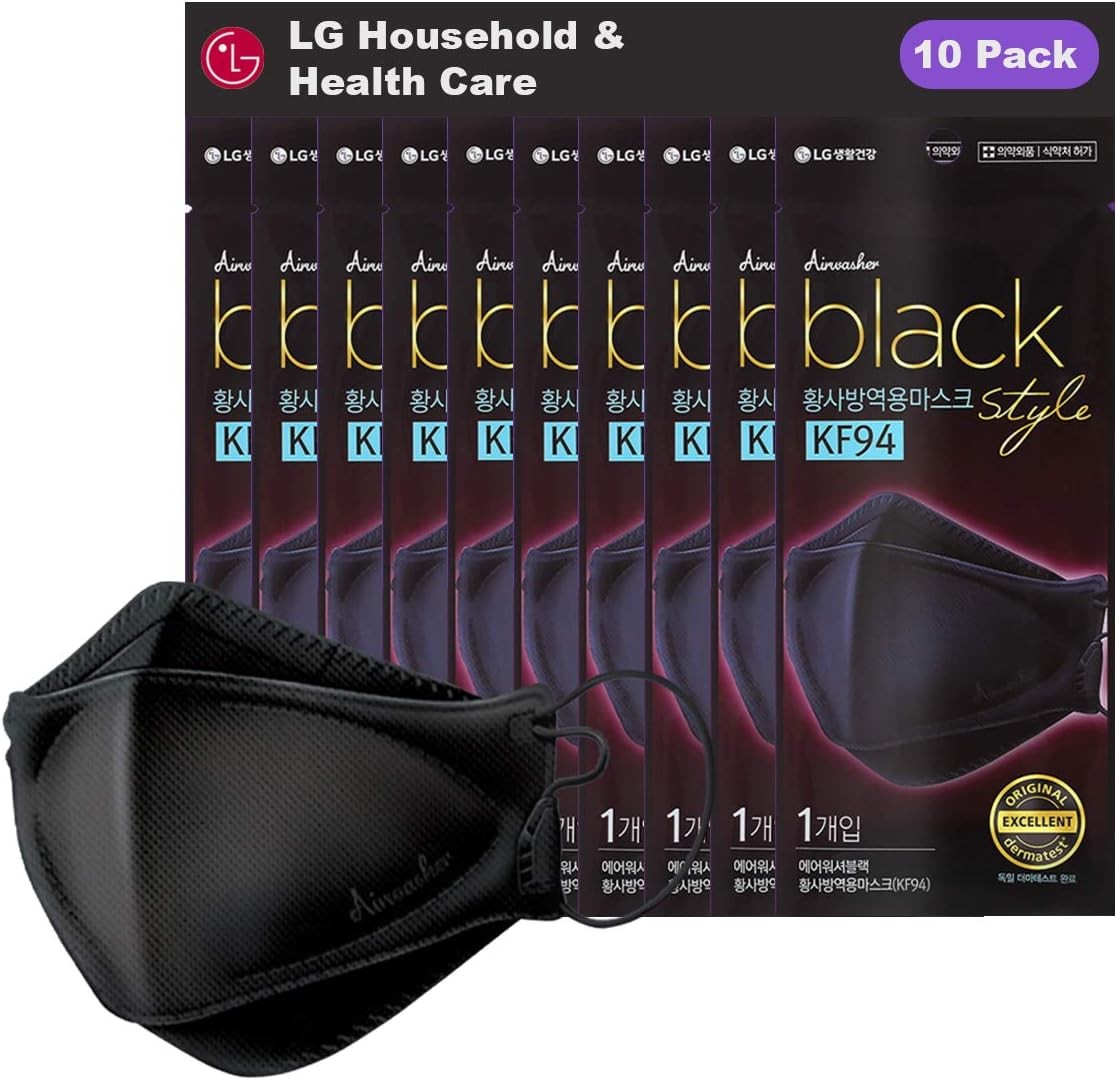 [LG Airwasher] KF94 Disposable Face Mask, 10 Pack – Made in Korea, Black Breatha