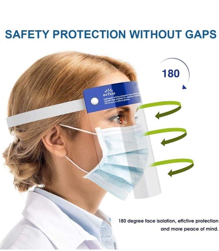 INTCO Disposable Plastic Face Shield 9 Inch Anti-Fog Optically Clear 10 Count