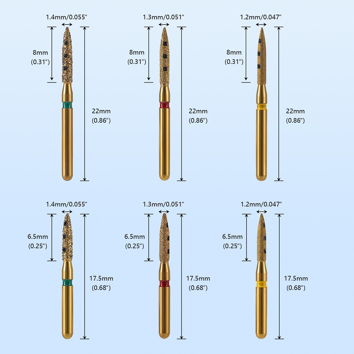 AZDENT Dental BOPT Vertical Preparation Diamond Burs FG 1.6mm Titanium Plating