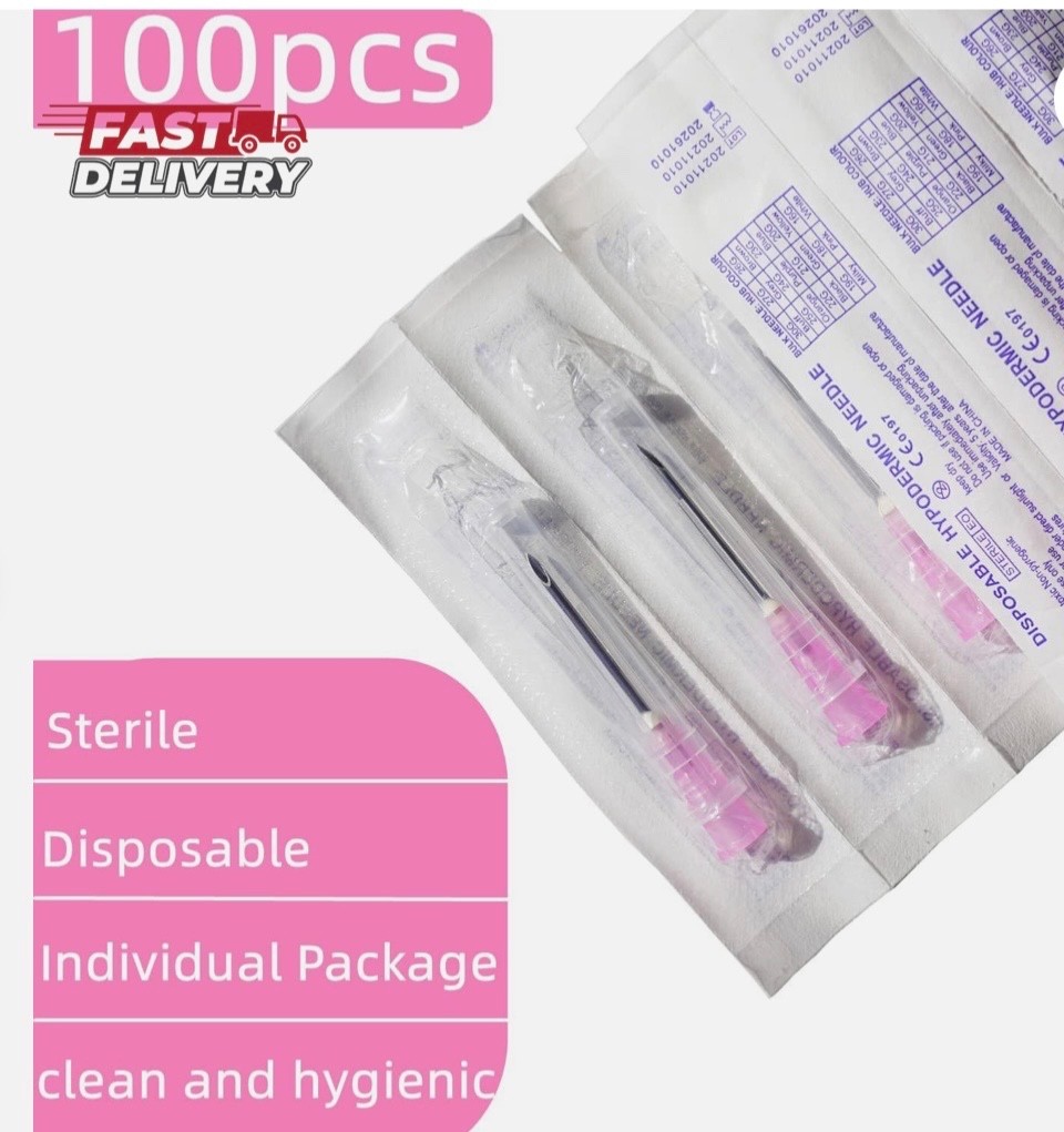 100 Pack 18Ga 1 Inch Sterile Disposable Injection Needle with Cap for Scientific