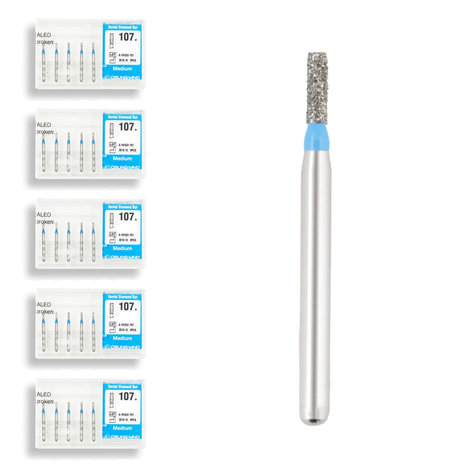 Cylindrical 1.4 mm Dia. Medium Grit Diamond Dental Bur 25 Pcs. 107.14M1