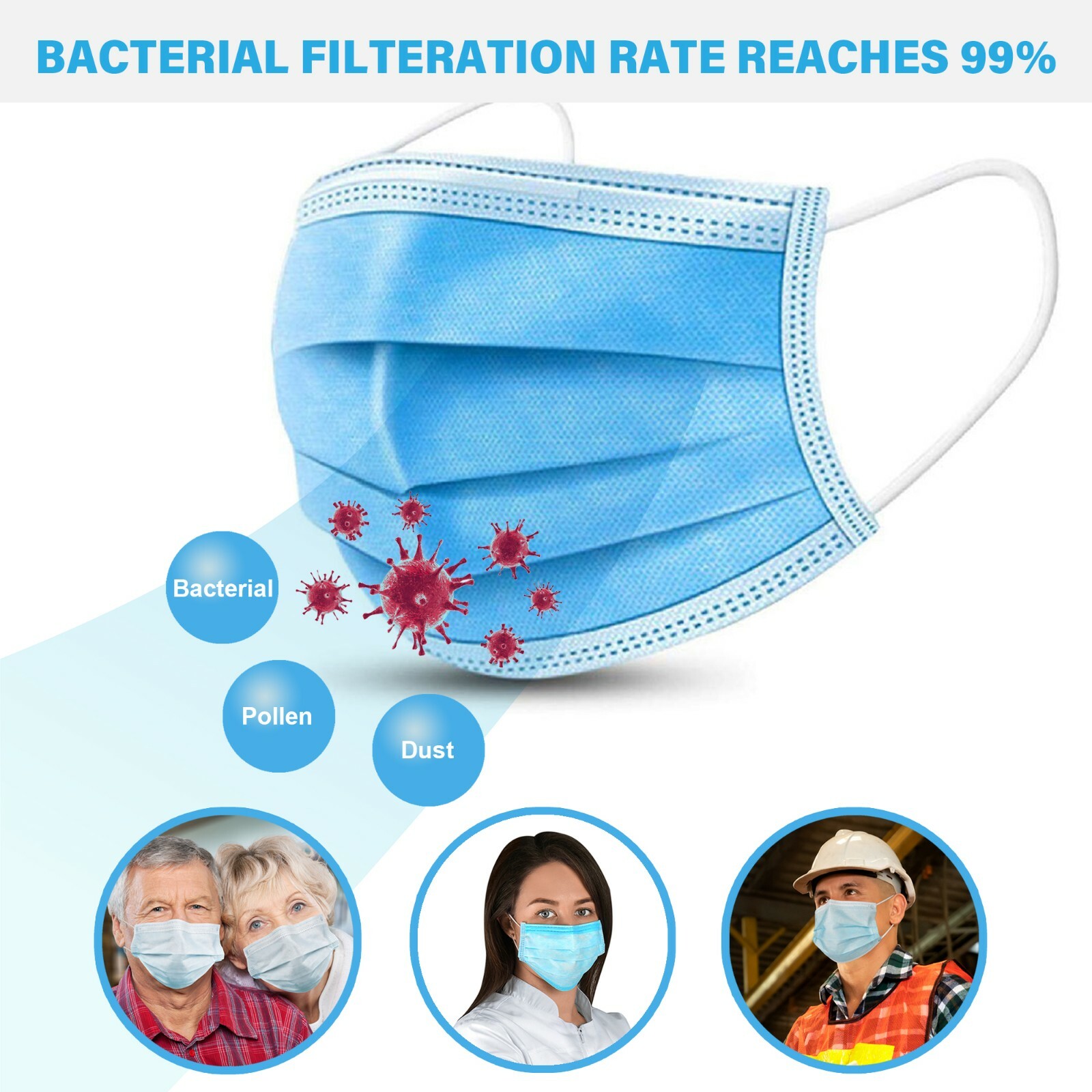 50 Pcs Disposable 3 Layer Face Protective Mask