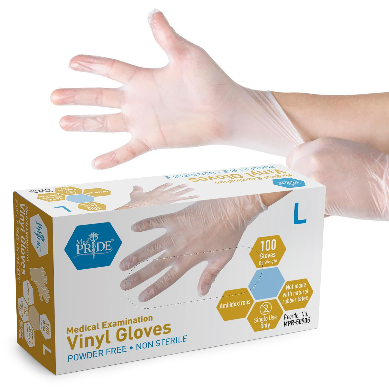 Disposable Medical Grade Vinyl Exam Gloves, Latex & Powder Free, Ultra-Strong,