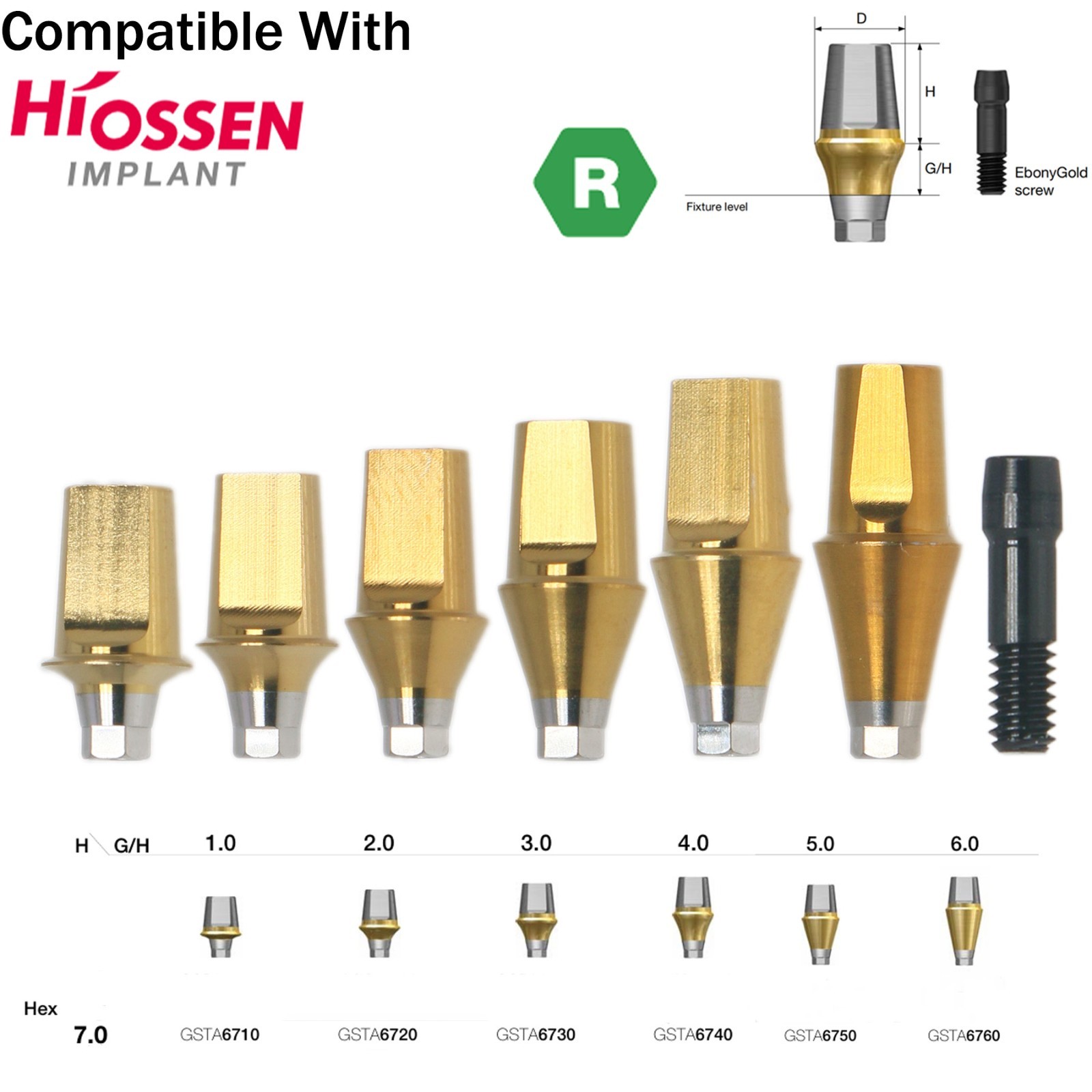 Titanium Straight Transfer Abutment Cemented Compatible with Osstem Hiossen TS