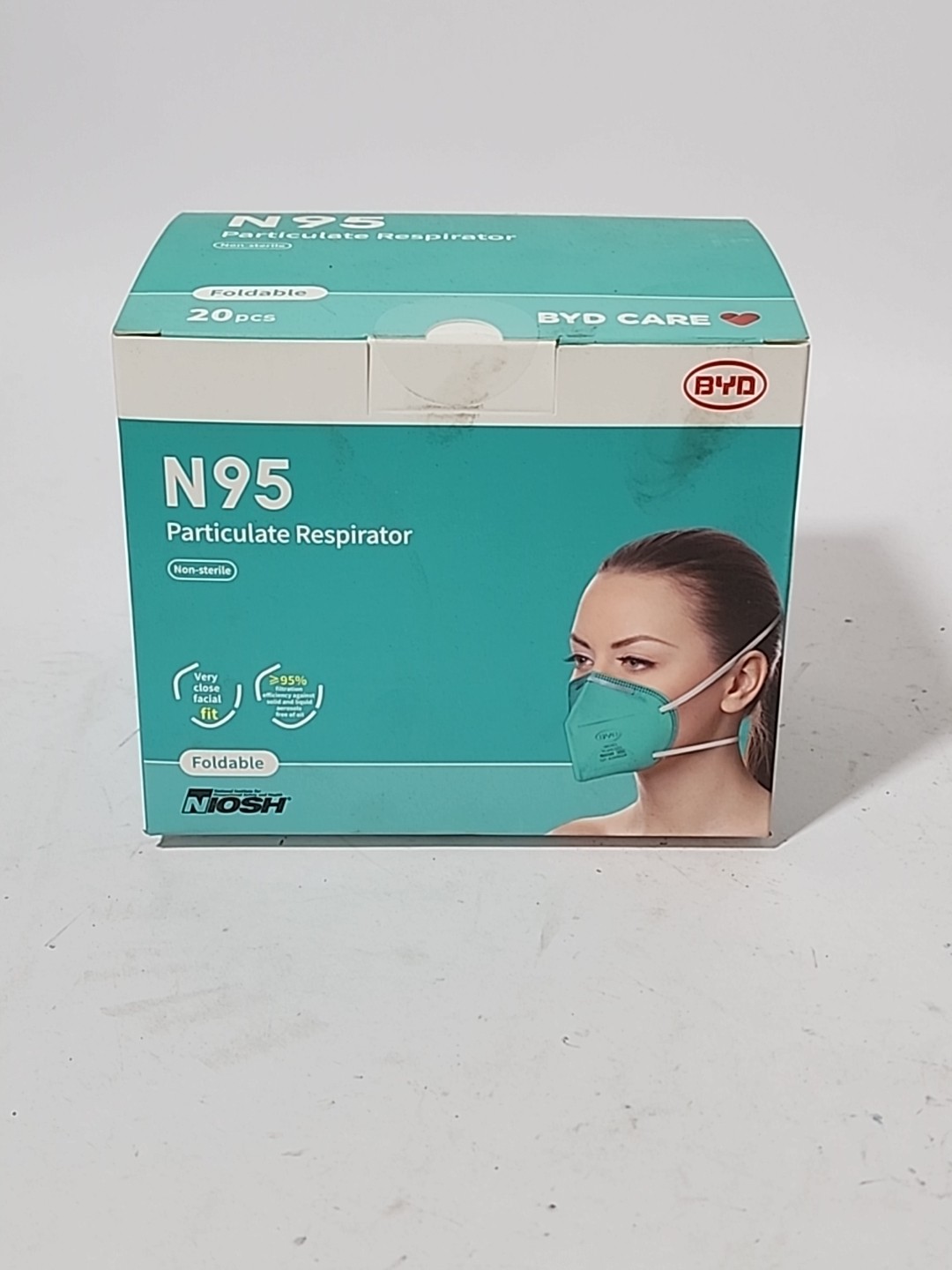 BYD Care N95 Particulate Respirator Face Mask, 20-Count, Foldable