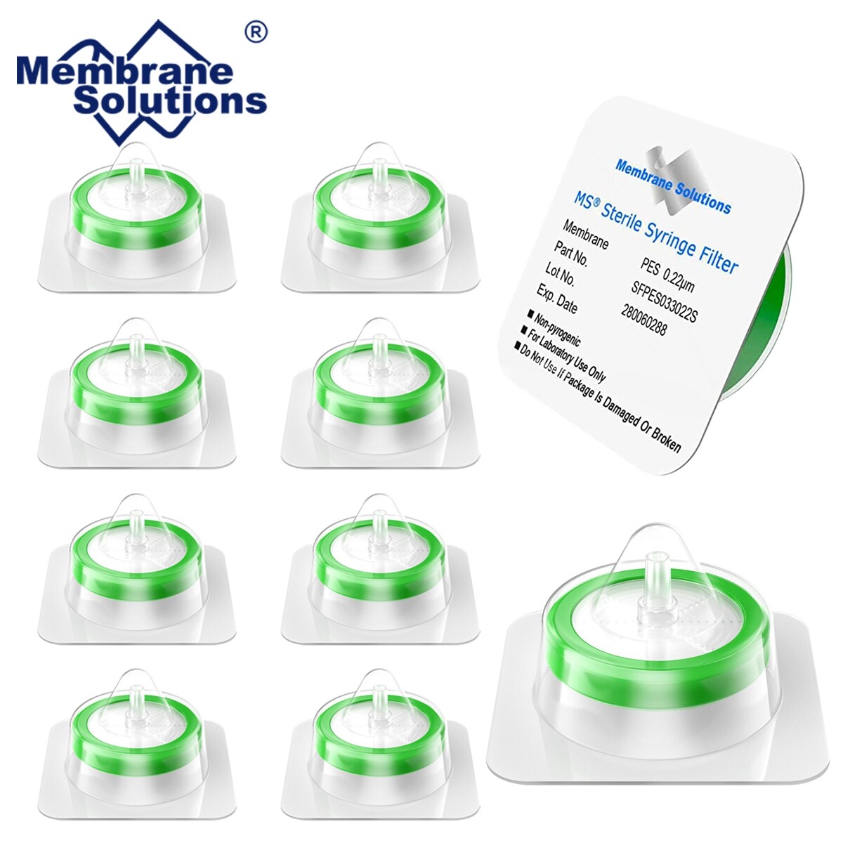 Syringe Filters 0.22um Sterile PES,33mm,Hydrophilic,Lab Filters,Sample Prep,10Pk