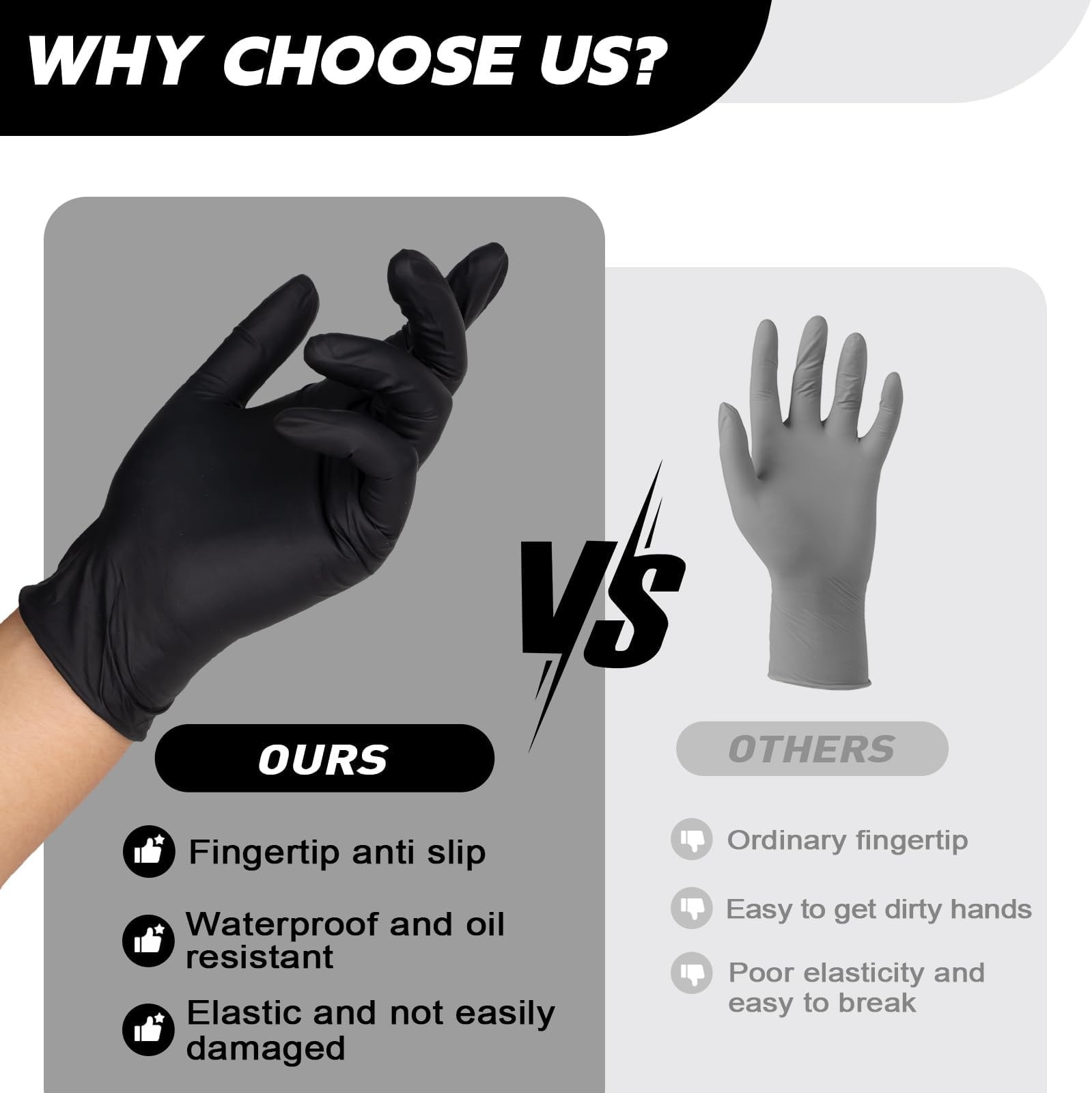 FINITEX Nitrile Disposable Gloves – Black, 3.5mil, 100PCS, Powder-Free, Medic…