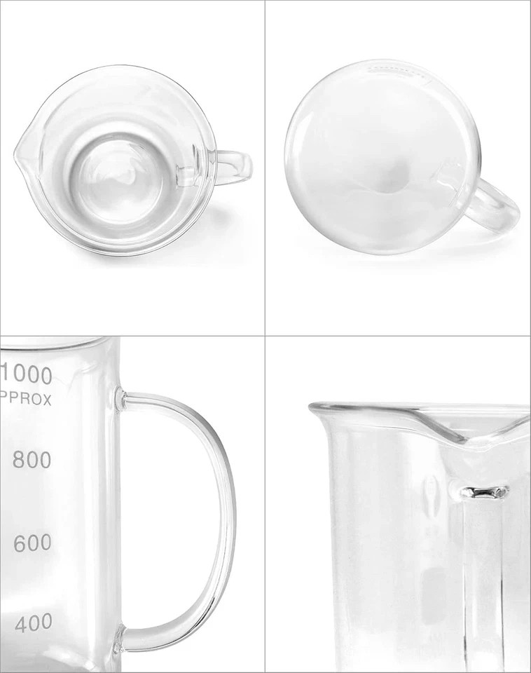 1000 mL Borosilicate Glass Beaker Mug with Handle & Spout, Measuring Cup, 2 Pack