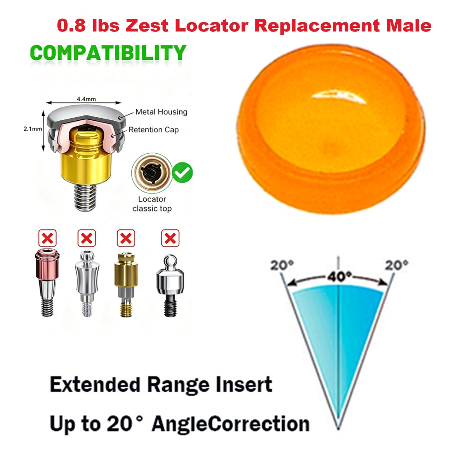US Dental Fit Zest Anchors Locator Retention Caps Range & Core Tool Overdenture