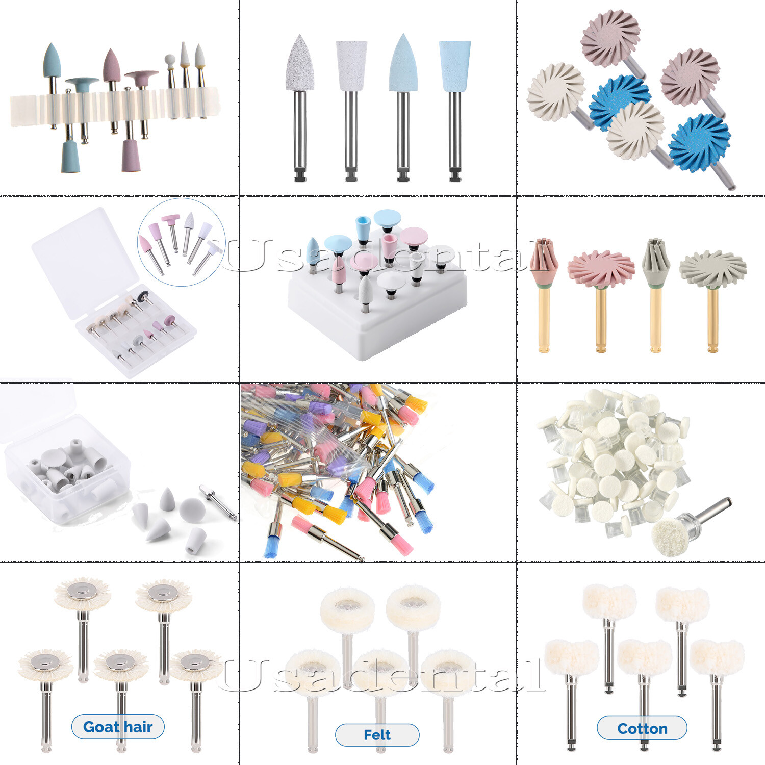 AZDENT Dental Composite Polishing RA Diamond Burs Polisher Resin Brushes Bowl