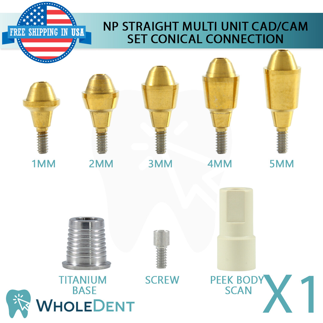 NP Conical Connection Straight Multi Unit 1.6mm Scan Body Titanium Base Set