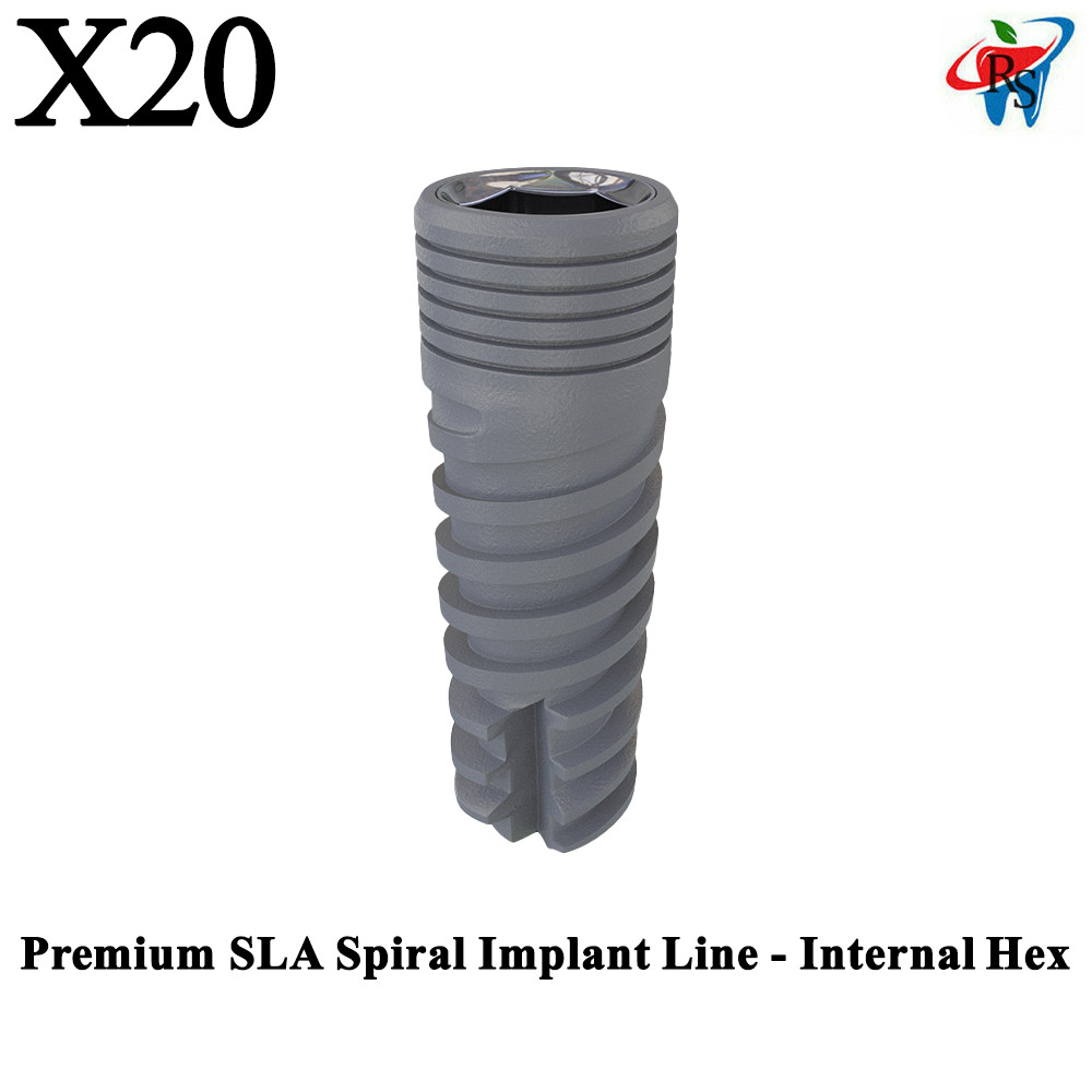 20x Dental SLA Spiral Fixture Premium Line Int Hex 2.42mm 2.0mm Connection
