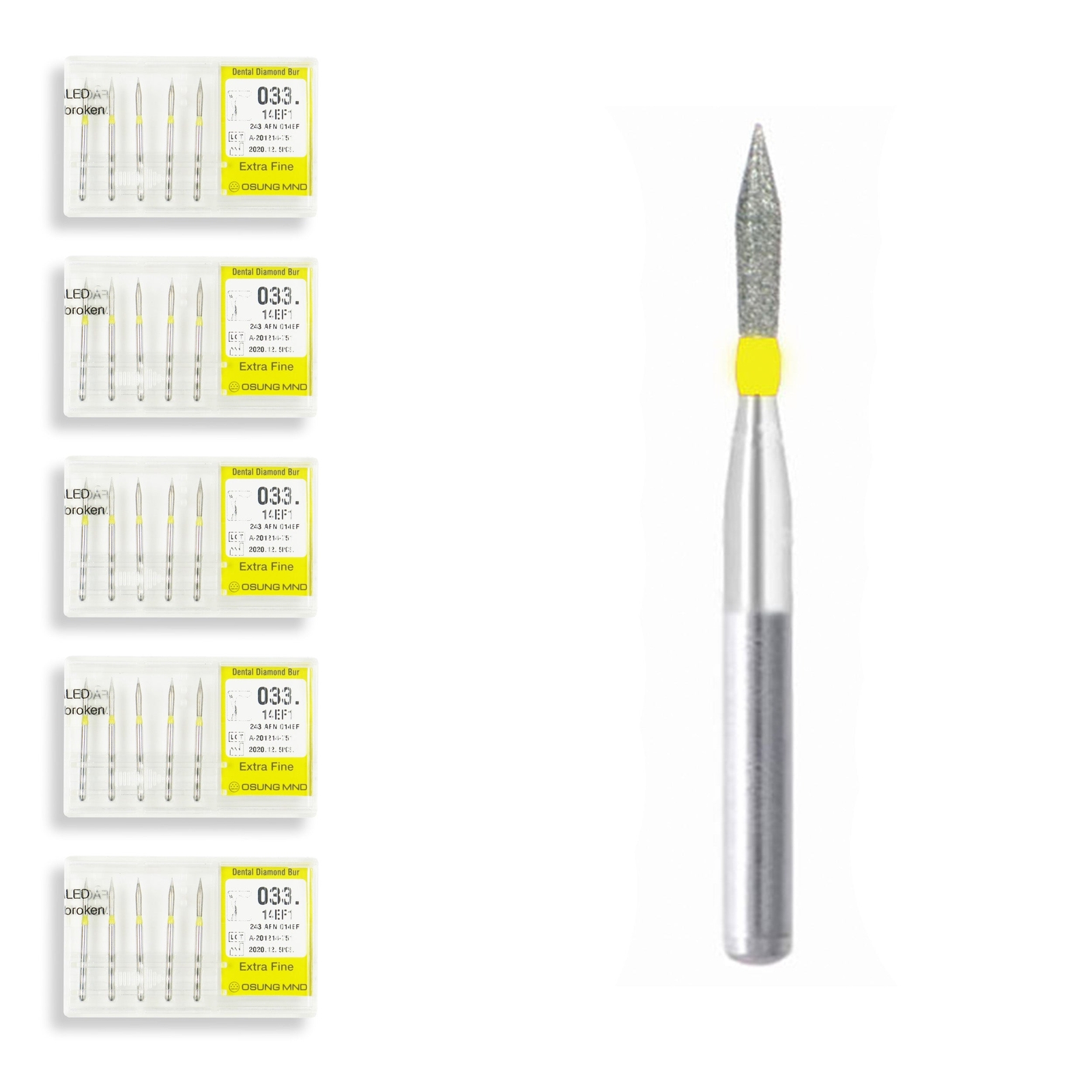 Conical Pointed 1.4 mm Dia. Extra Fine Grit Diamond Dental Bur 25 Pcs. 033.14EF1