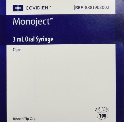 Oral Dispenser Syringe Monoject 3mL Bulk Pack Oral Tip Without Safety Box of 100