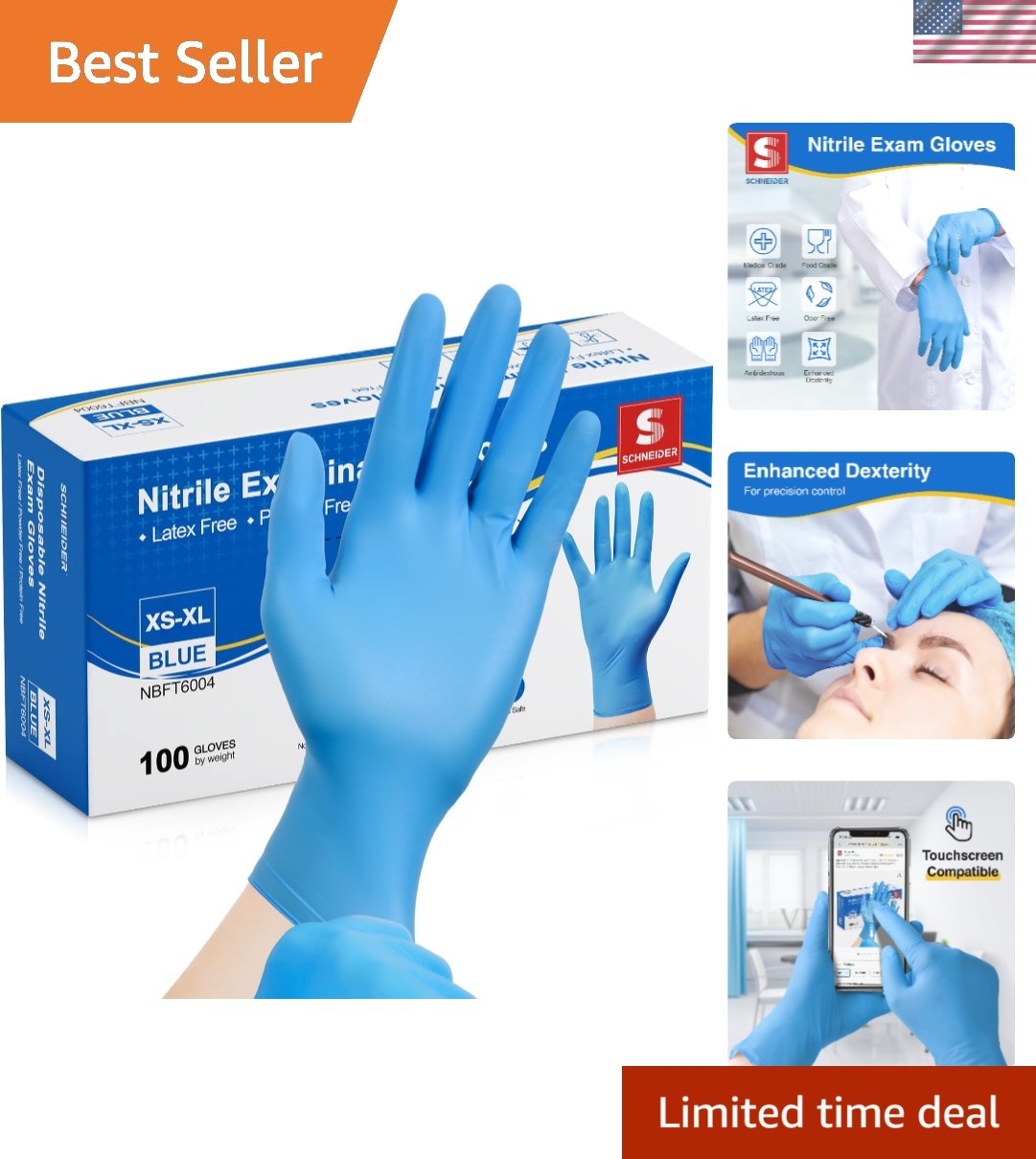 Blue Disposable Nitrile Gloves – Enhanced Grip & Protection, 100 Count Size XL