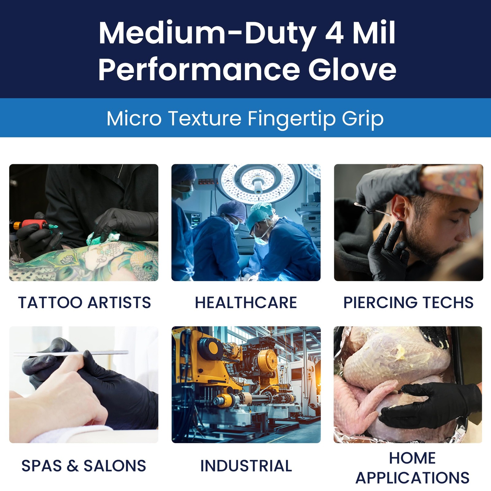 Adenna Night Angel 4 Mil Nitrile Powder Free Exam Gloves (Black Apparel