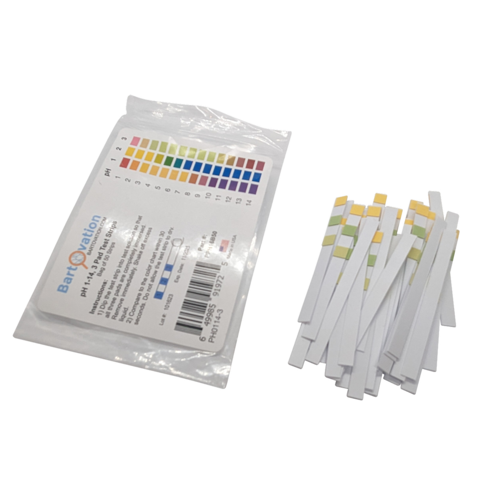 pH 1-14 Wide Range pH 3-Pad Test Strips [Bag of 50 Strips]
