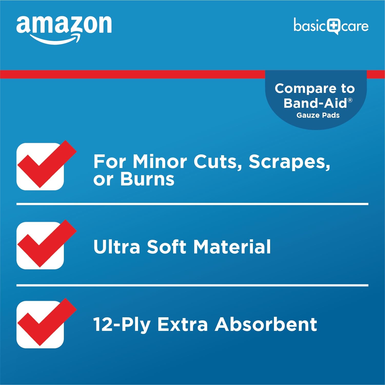 Amazon Basic Care Gauze Pads, 4×4″ Sterile 4×4 Inch (Pack of 1), White