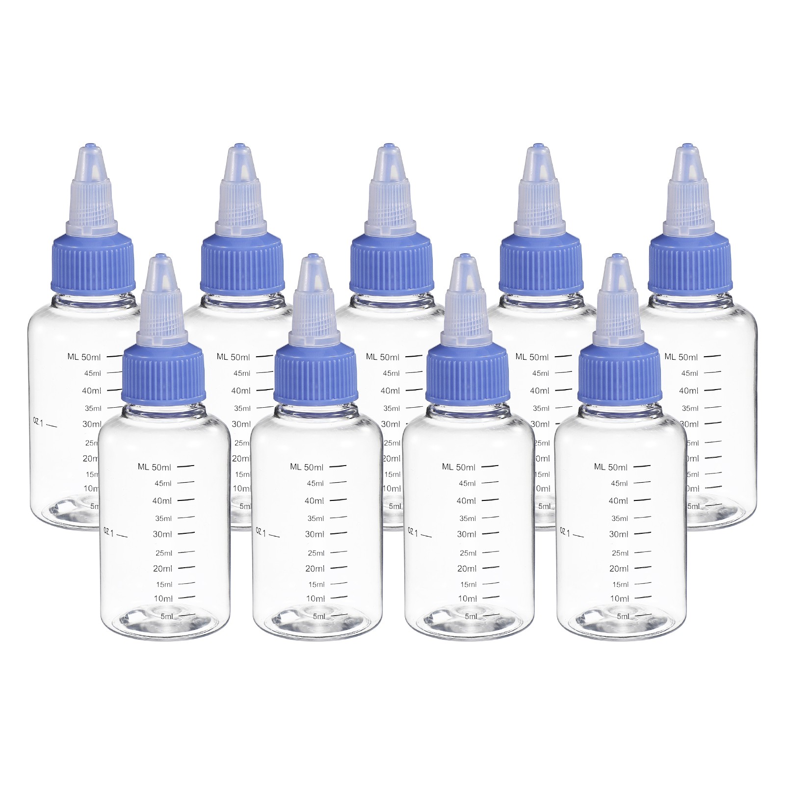 9 Pcs 50ml (2oz) Plastic Dispensing Bottle with Twist Cap, Transparent/Blue